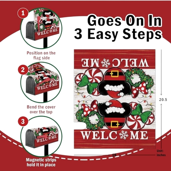 Mickey / Minnie Mouse 'Welcome'  Christmas Holiday Magnetic Mailbox Cover  NEW - Picture 6 of 8